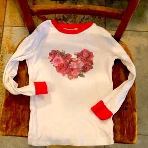 Girl’s Pajama Top, Thermal, Pink, White, Size 8, Long sleeved, heart, Roses,